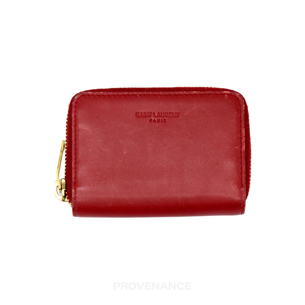 🔴 Saint Laurent Paris SLP Compact Zip Card Wallet - Red Leather